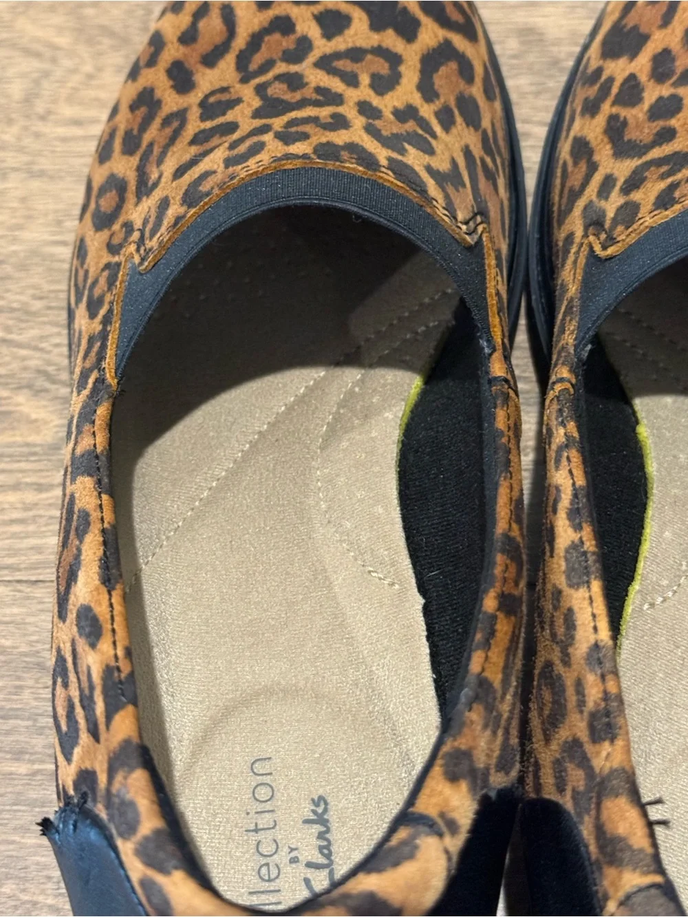 Clarks Women’s Sharon Dolly Loafers Leopard Print Wedge Heel Lightweight 8